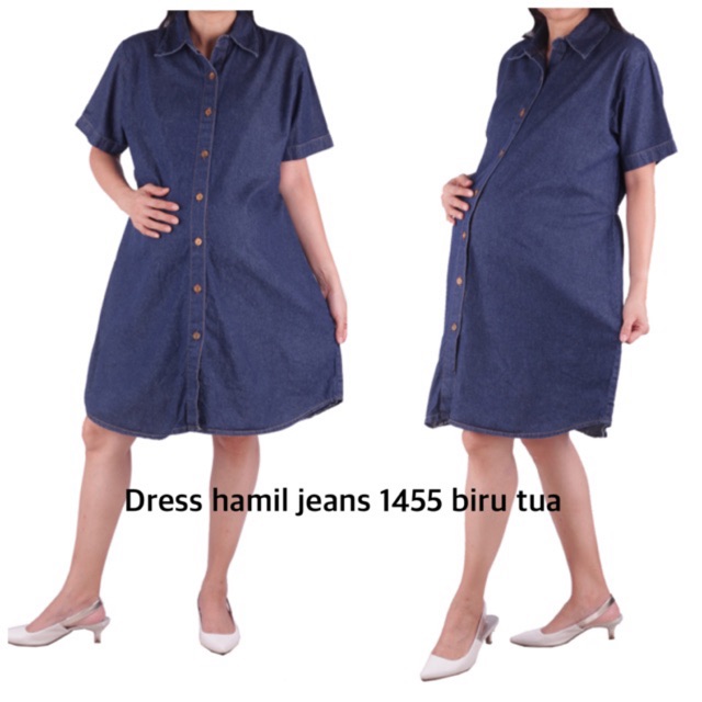 Mini dres jeans 1455 biru tua baju hamil