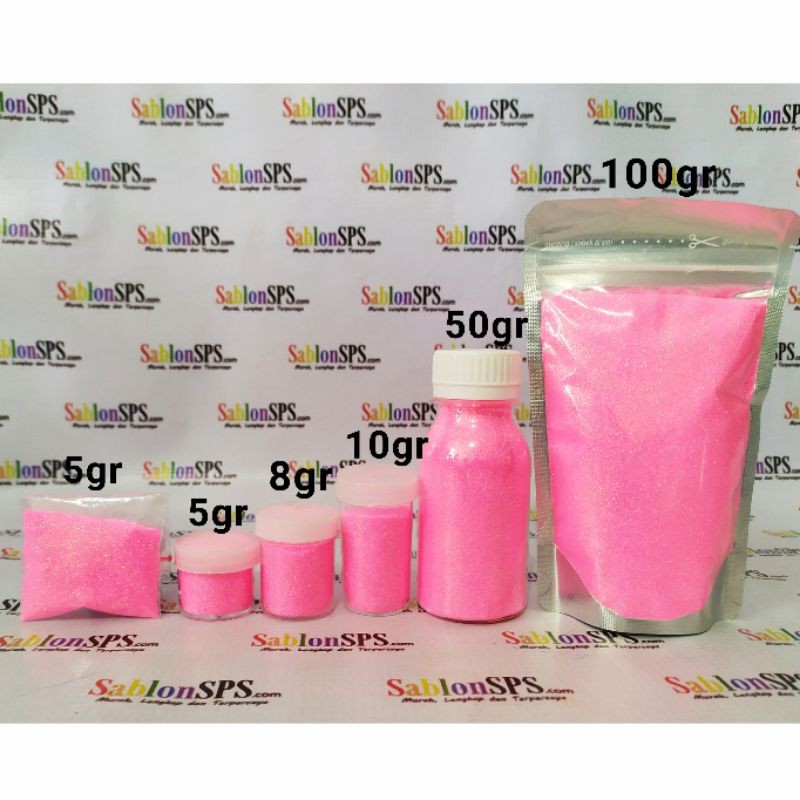 BUBUK GLITER BRIGHT FLO PINK RAINBOW GLITTER POWDER 100gr ZIP LOCK