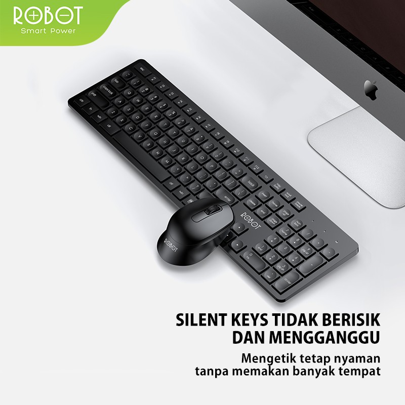 ROBOT KM4000 Wireless Keyboard and Mouse Combo Silent Key Black  Original