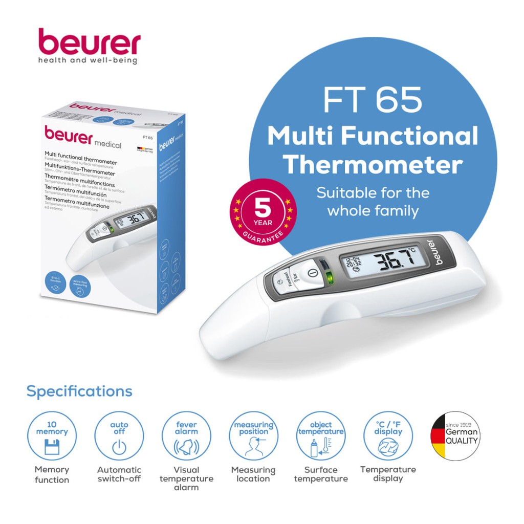 Beurer FT65 / FT-65 / FT 65 Termometer Instan Infrared - Untuk Kepala, Telinga, Badan, dan Benda