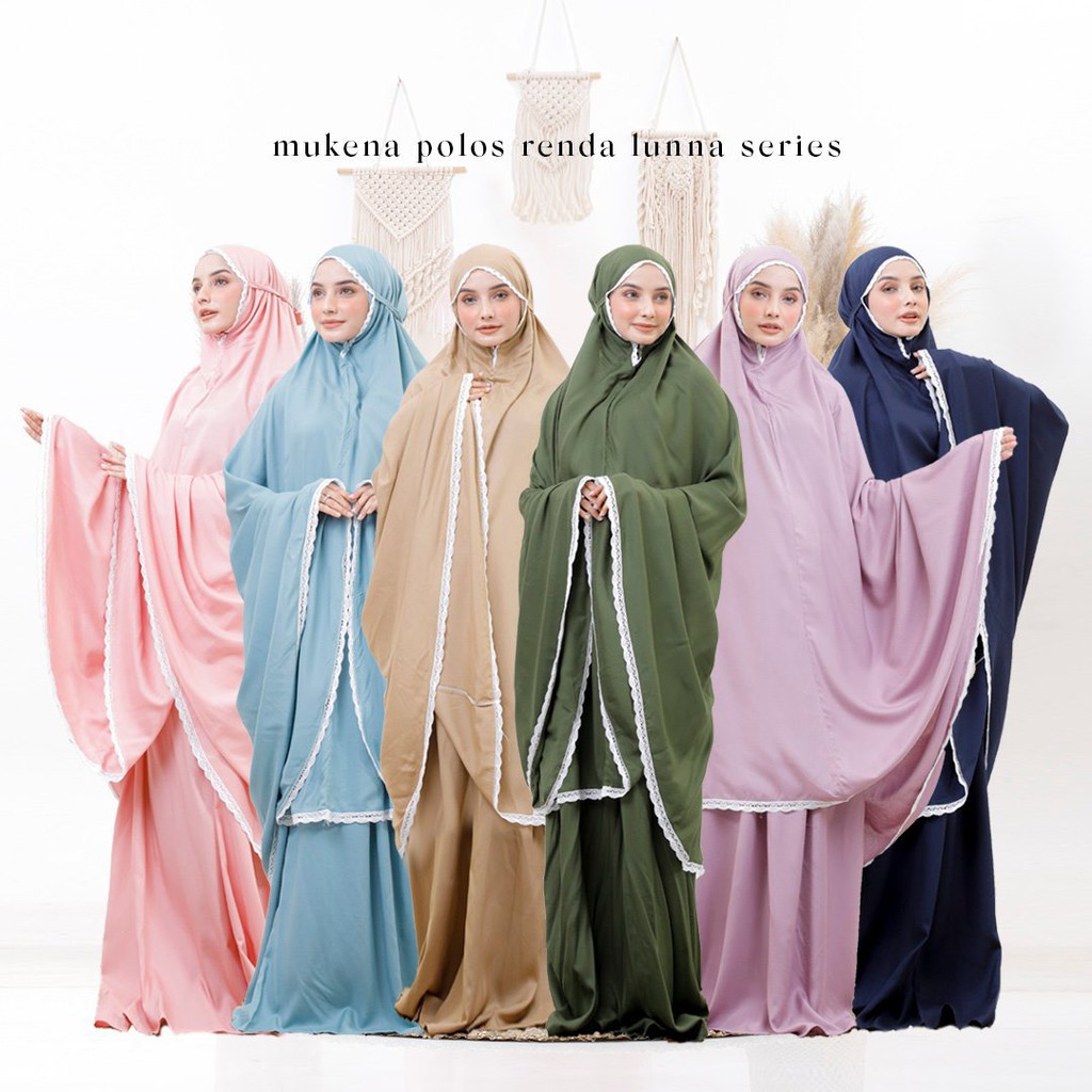 Mukena Luna | Mukena Dewasa Polos Jumbo Renda Lunna | Mukena Polos Renda Lunna | Mukena Jumbo Renda