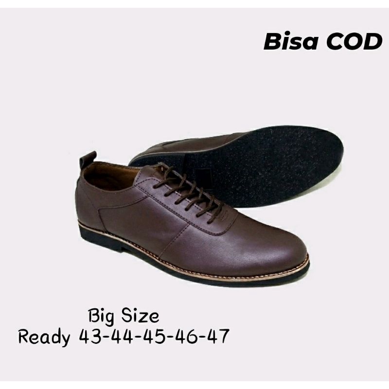 Bisa COD / Sepatu Kulit Pria Big Size 43 44 45 46 47 Pantofel Makazi Tali Ukuran JUMBO PNS Direktur Ori Coklat, 44