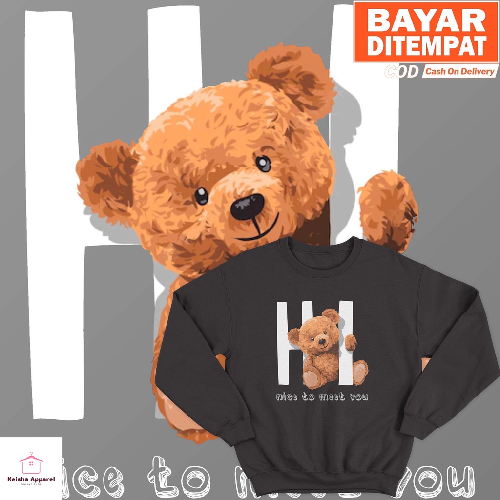 JAKET SWEATER TEDDY BEAR SAY HAI SERIES SWEATER DISTRO PRIA WANITA