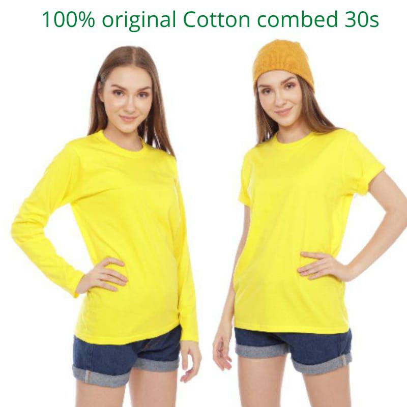 Kaos Polos Kuning kenari Kaos Polos Cewek Lengan Panjang Lengan Pendek Tshirt Wanita Baju Distro Pol