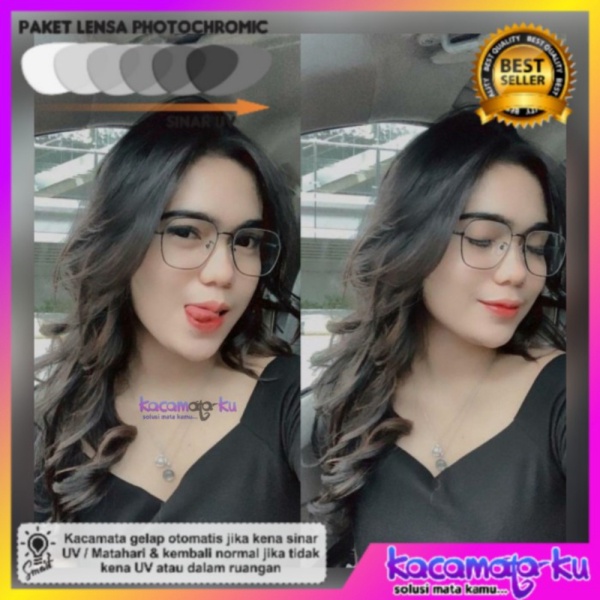 Kacamata Minus Wanita Besi Kotak 8197 Premium Korea Vintage Lensa Photocromic UV