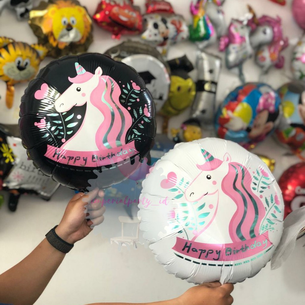 Balon Foil Unicorn Pony Kuda Tanduk Happy Birthday Bulat