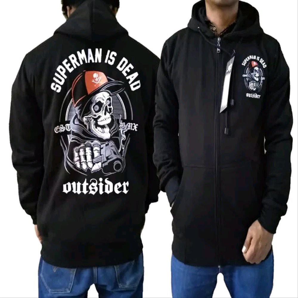 JAKET SID OUTSIDER SUPERMAN IS DEAD ZIPPER HOODIE JUMBO