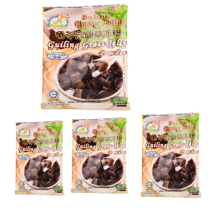 

PAKET Happy Grass Serbuk Cincau 110gr Pudding Guiling Gress Jelly isi 4 bks/110gr