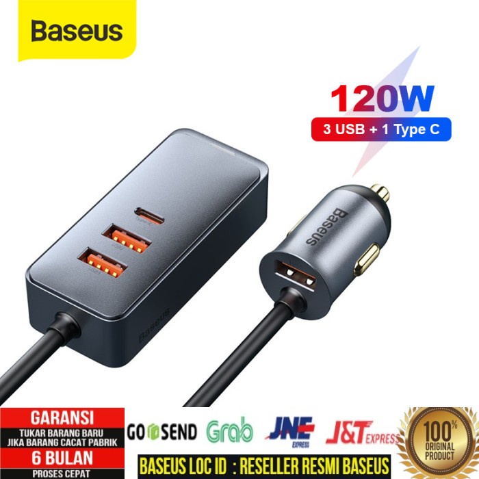 Baseus Car Charger Mobil 120W 4 Ports Type-C USB Fast Charging Adapter