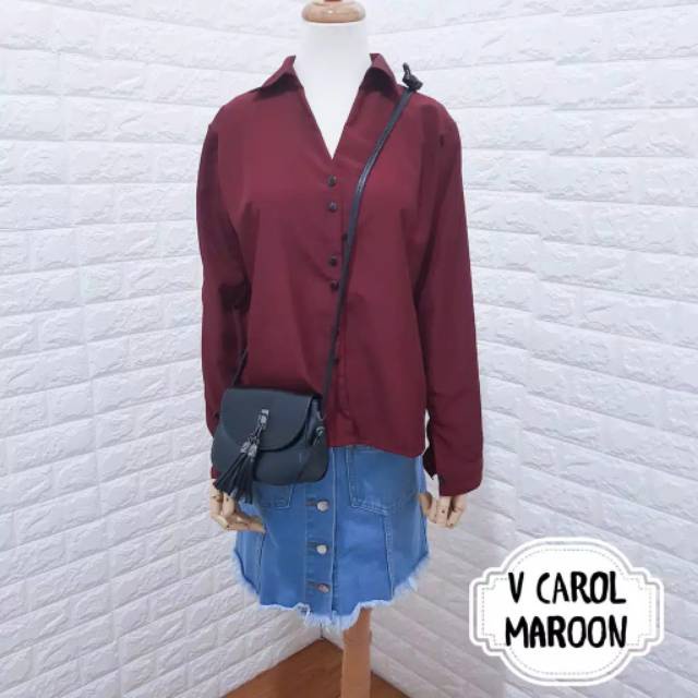 Tq88indonesia Fashion Baju Kemeja Wanita Terbaru V Carol /Kem Wanita Polos Lengan Panjang / Outfit