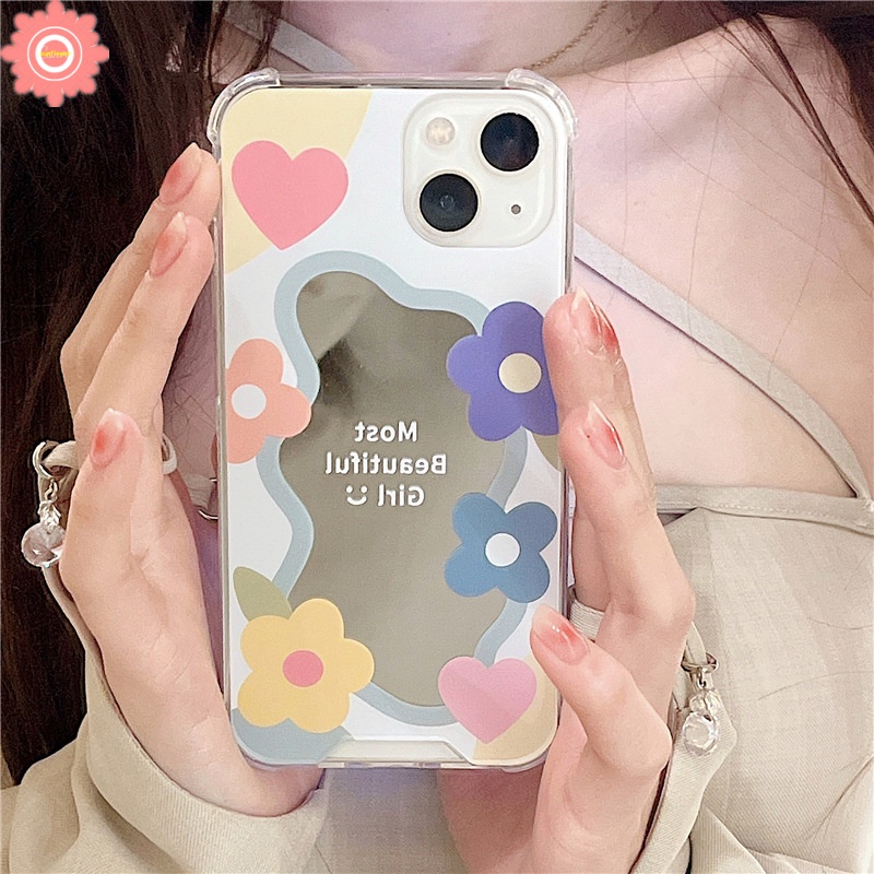 Soft Case Tpu Motif Bunga Aksen Cermin Untuk IPhone 11 7Plus 8Plus X XS Max XR 12 13 11 Pro Max 7 8 SE 2020