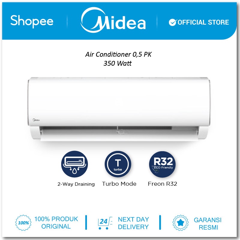 Jual Midea AC Standard 1/2 PK ( 0.5 PK ) 350 Watt Freon R32 Series