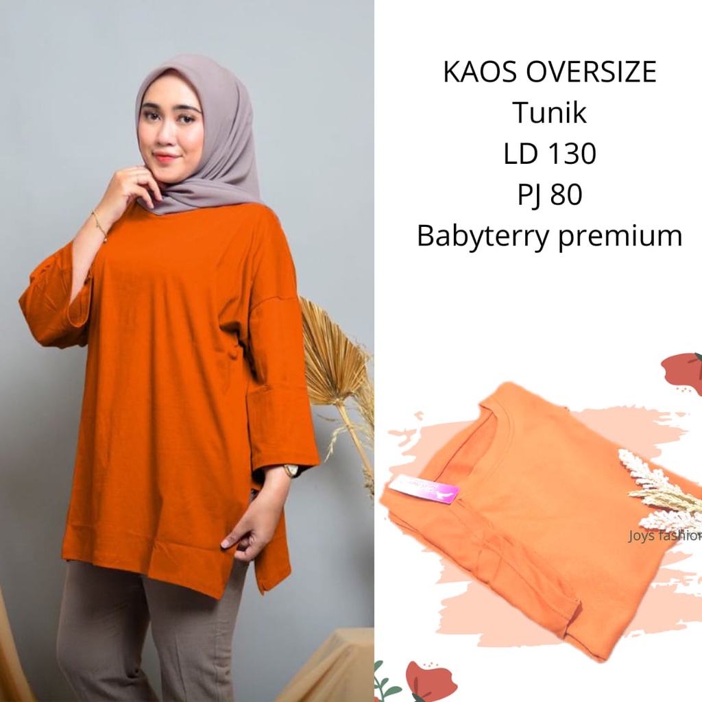 JF Atasan Kaos Basic Oversize Wanita Korean Lengan 7/8 Tunik Jumbo Polos Top Oversize Tunik Kaos LD 130