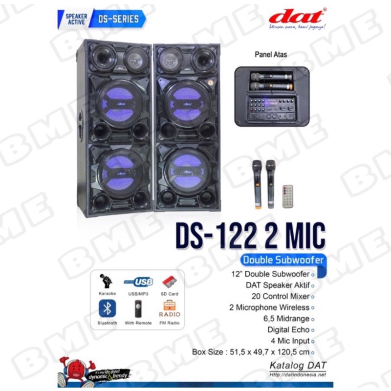 Speaker aktif Pasif dat ds122 2 wireless mic 12 inch ds 122 original