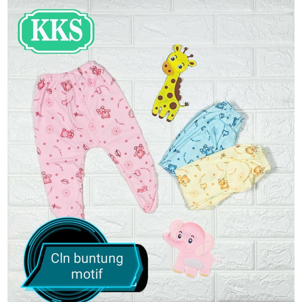 3 Pcs Celana Panjang Buntu Bayi Warna Tebal Halus Dengan Motif Polos Bordir dan Sablon Full Print TGS