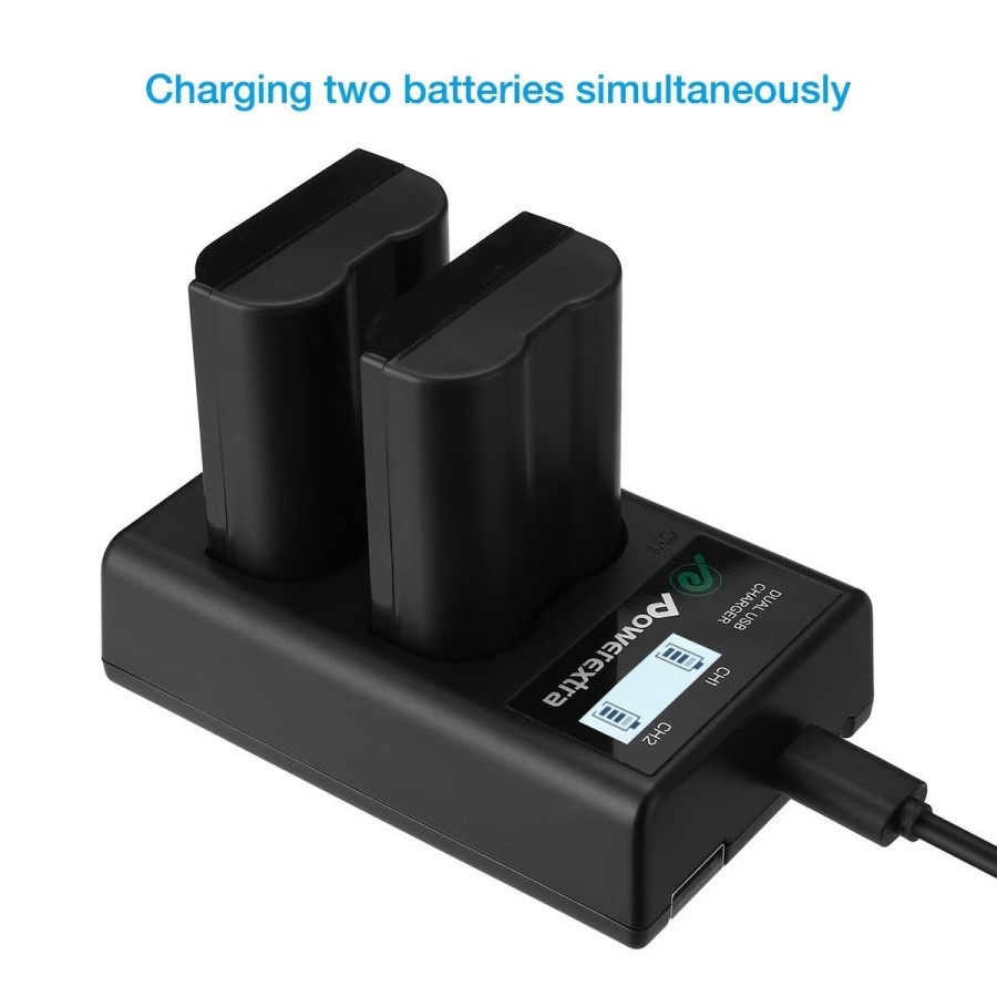 Powerextra Baterai (2-Pack) Nikon EN-EL15 and Smart Dual Charger LCD