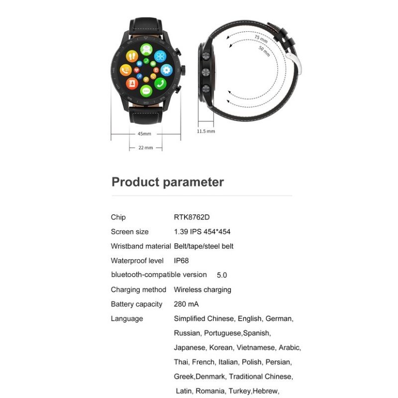 ertafina KK70 DT70 Smart Watch Full Touch Screen Heart rate Monitor BT Call Smartwatch