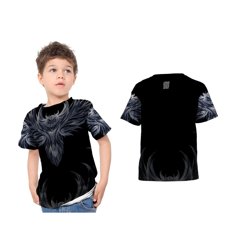 Kaos Baju Tshirt Anak Motif Abstract / Abstrak Owl Burung Hantu Fullprint Custom