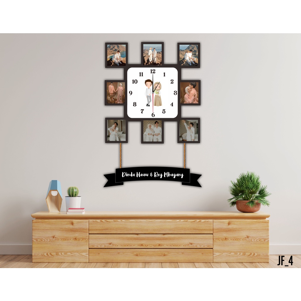 Jam Dinding Frame Custom Foto Pernikahan Keluarga Ulangtahun JF4