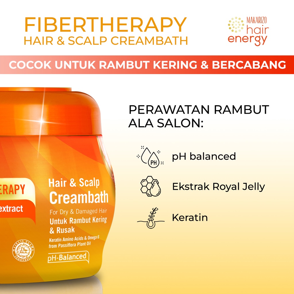 PAKET ISI 2 - Makarizo Hair Energy Fibertherapy Hair & Scalp Creambath Royal Jelly 500 mL-4