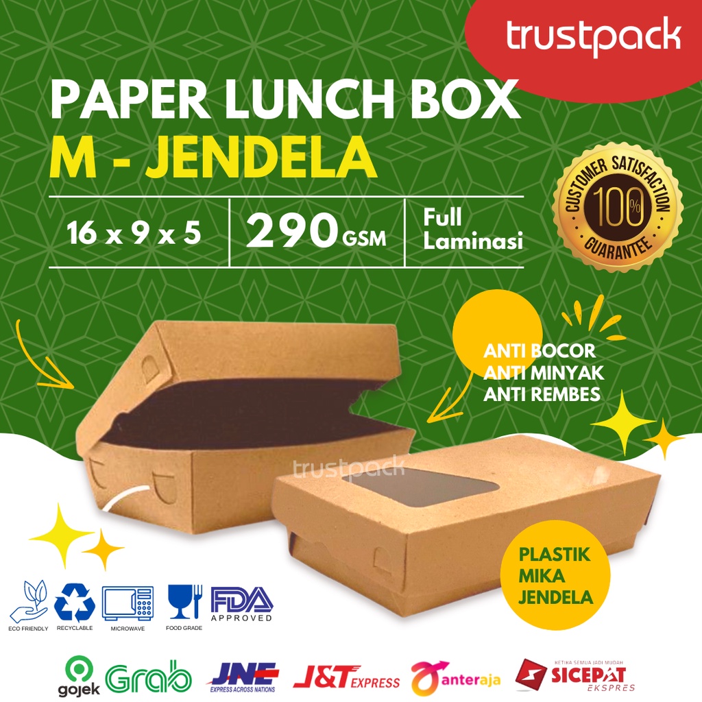 PAPER LUNCH BOX BAHAN KRAFT FULL LAMINASI SIZE M JENDELA MIKA