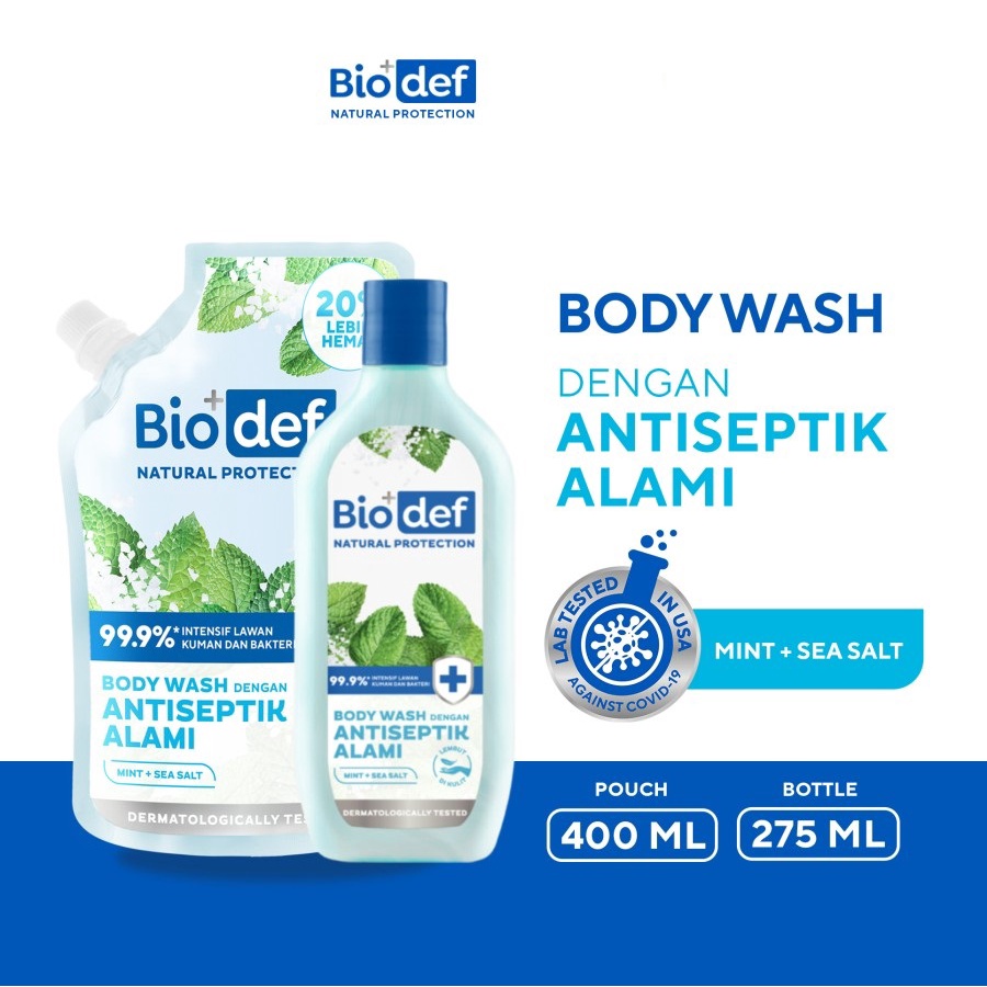 ★ BB ★  Biodef Natural Protection Body Wash - Mint + Sea Salt - Mint + Green Tea - Mint + Yuzu - Botol 275ml - Refill 400ml - BIO DEF