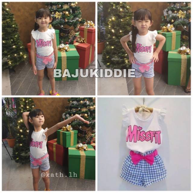 GA252 MISS FIT SET WHITE / setelan anak perempuan import murah / baju kaos anak santai