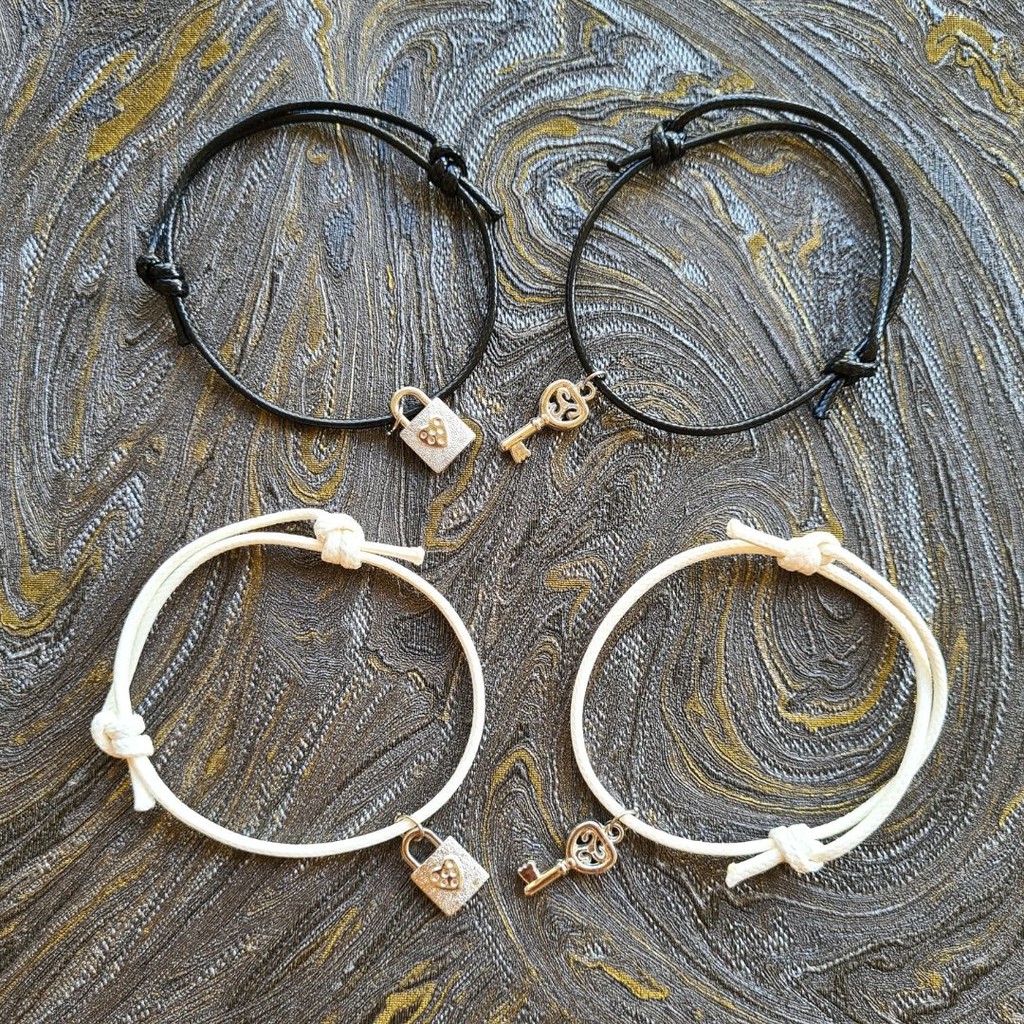 Gelang Pasangan Inisial Nama Initial Name Couple Bracelet Love You Hati Tali Korea Aksesoris Padlock