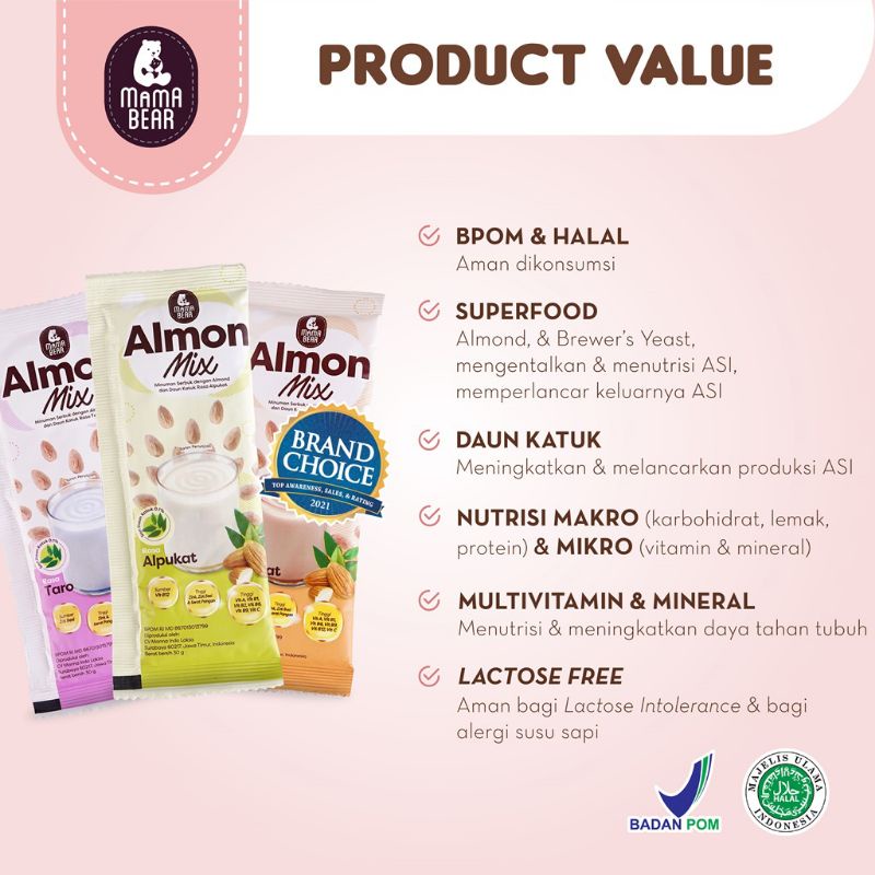 MamaBear Almon Mix Minuman Serbuk Almond Pelancar Asi Boster Dengan Daun Kelor / Mama Bear