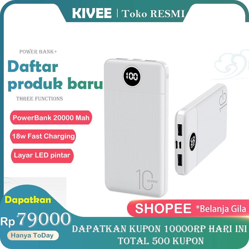 Kivee powerbank 20000mAh original Fast Charging 37W powerbank min iphone  Samsung Oppo10000mAh