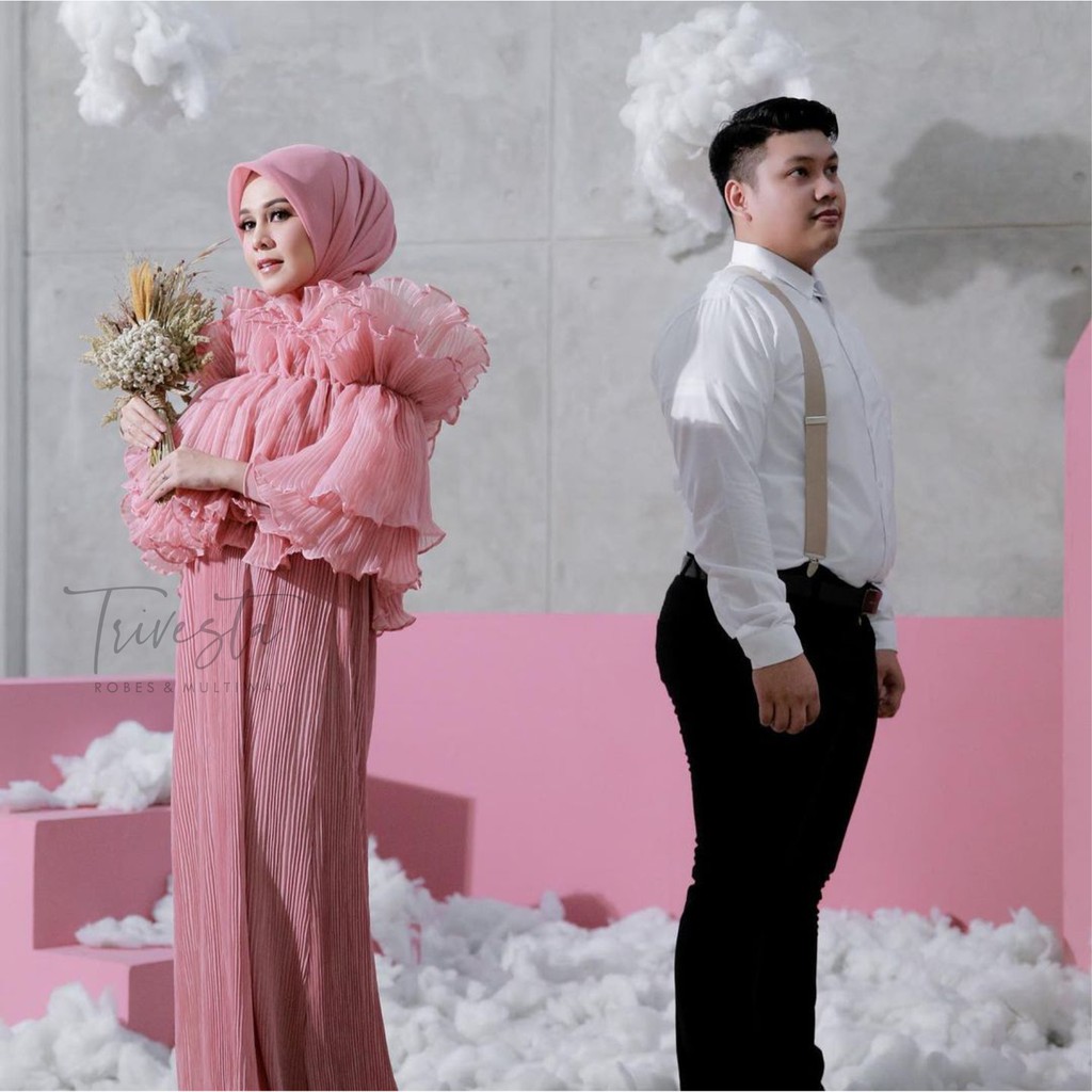 Trilogy Set Dusty Pink-Flower Endurance Coll -KIMONO ROBE PENGANTIN /RUFFLE /Penutup Dada / Kemben