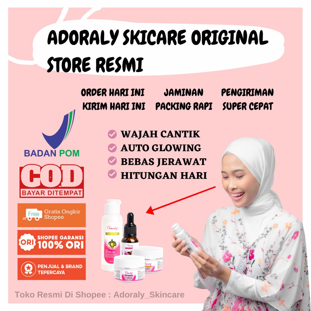 Adoraly Skincare ORI Pemutih Wajah BPOM Penghilang Jerawat Cream Wajah whitening Paket Skincare Acne