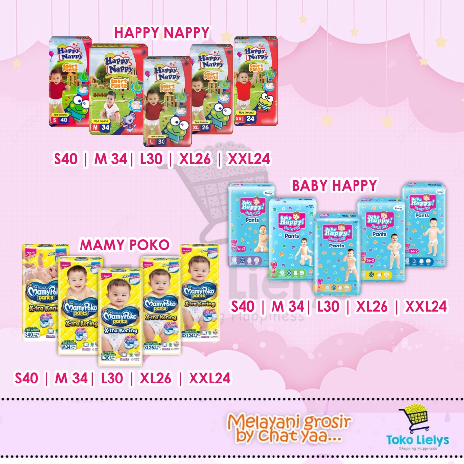 BABY HAPPY NAPPY SWEETY MAMYPOKO MERRIES MAMY POKO SWEETY BRONZE pants popok celana S40 M34 L30 XL26