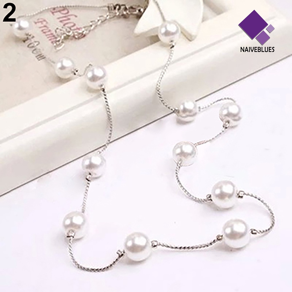 Kalung Rantai Klavikula Mutiara Tiruan Bahan Alloy Adjustable Untuk Pernikahan