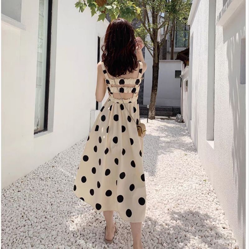 MDLV ~ 1570# Polkadot Smocked Flare Dress Long Dress Polkadot Dress Korea Dress Premium Import Fashion Import