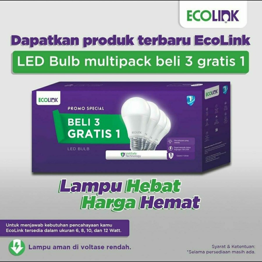 Lampu Bohlam Ecolink 3 Free 1 LED Bulb Multipack 6W Putih - 6Watt 6 Watt