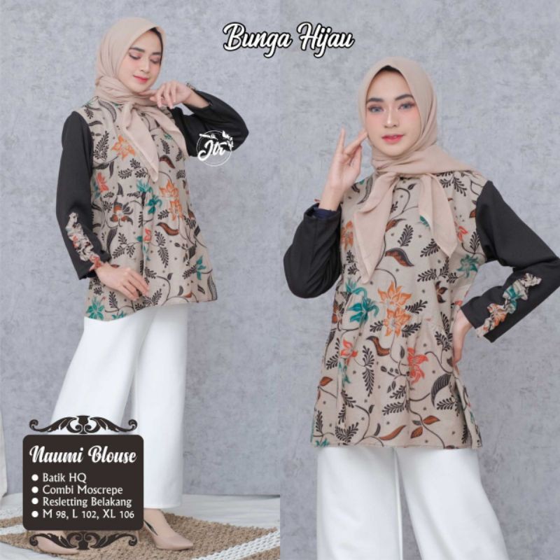 tey-17 Batik wanita ASJ SA HRB026 Kenongo Kemeja Tosca Pendek-Bunga hijau
