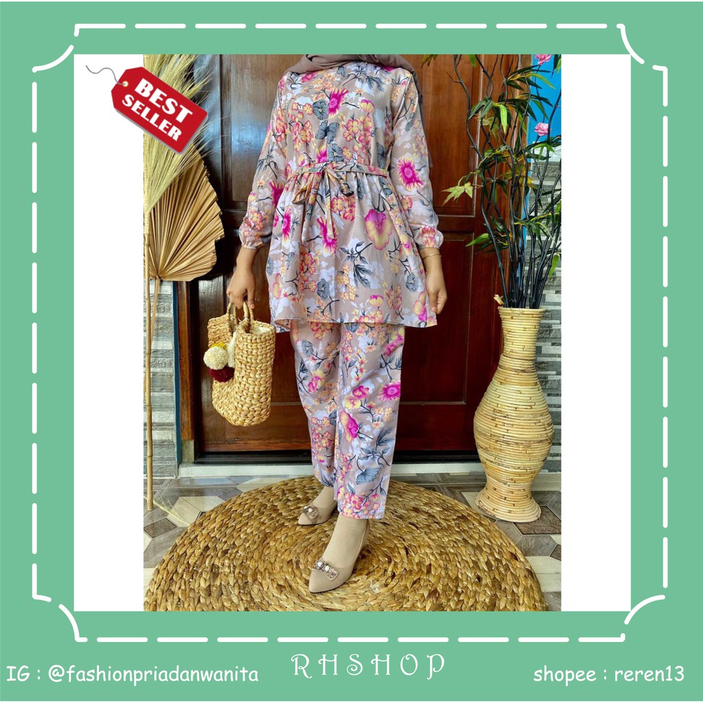HOME DRESS STELAN SET GAMIS MOTIF ALENA SET