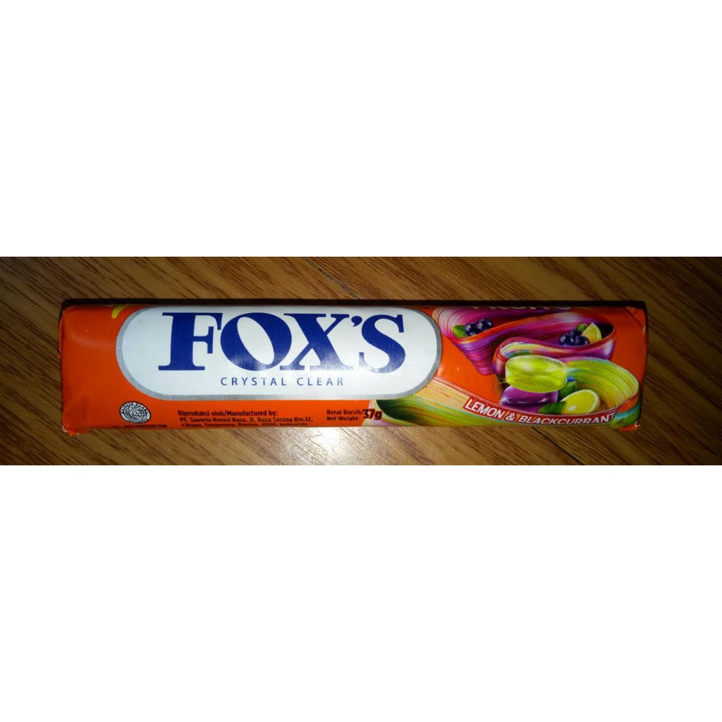 

Fox's crystal clear permen fruits candy 37 gr rasa lemon & blackcurrant