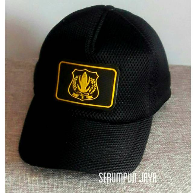 TOPI SECURITY LOGO KUNING JARING DOUBLE MESH - TOPI JARING VELCRO + PATCH