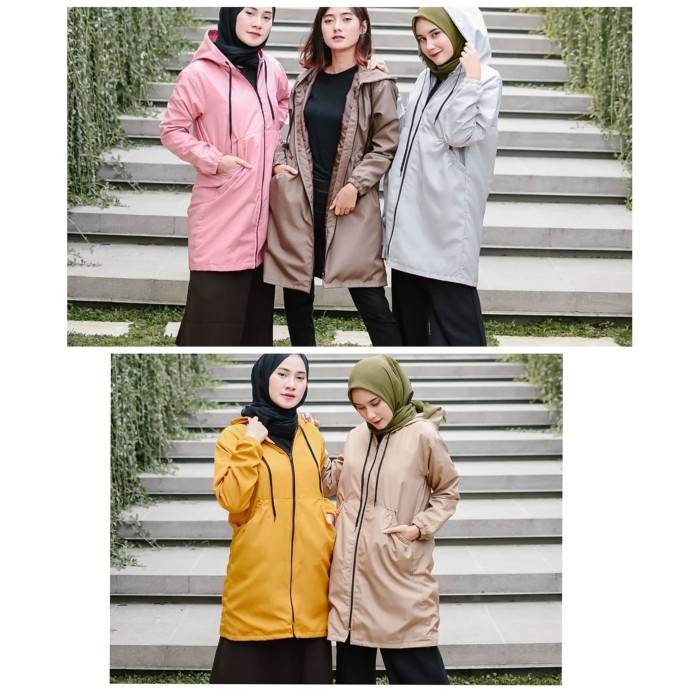 sahira long jaket parasut tipis dingin/jaket panjang wanita/jaket hodi