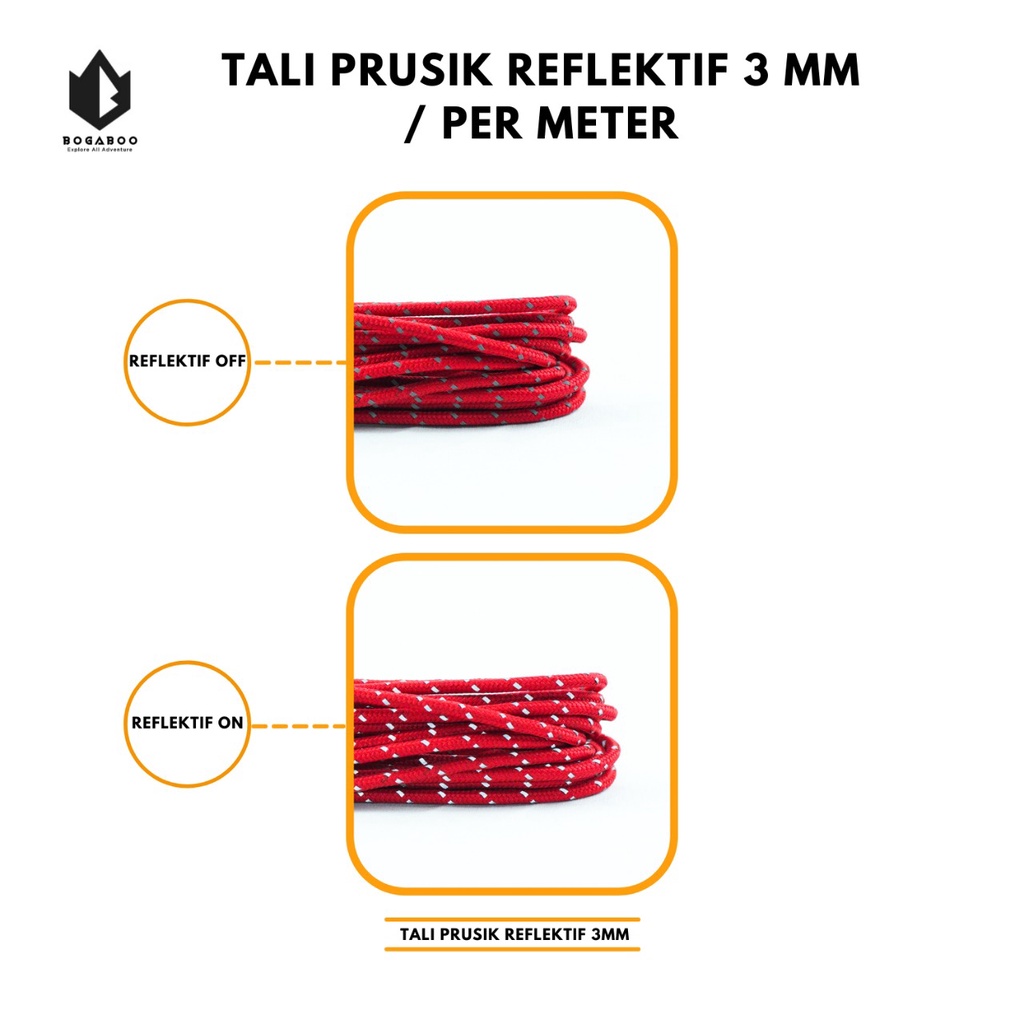 (COD AJA) TALi PERUSIK REFLEKTIF 3 MM - tali prusik reflective - tali perusik nyala - tali tenda outdoor REFLEKTIP 1 METER