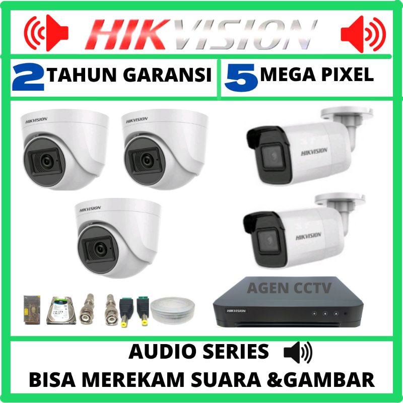 PAKET CCTV HIKVISION 8 CHANNEL 5 KAMERA 5MP AUDIO SERIES BISA MEREKAM SUARA DAN GAMBAR