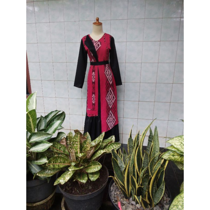 gamis tenun kombinasi toyobo