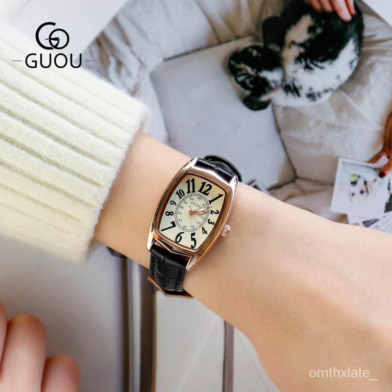 Guou Watch Fashion Wanita Berjaga-jaga Kuarsa Watch Retro Persegi Panjang Kecil Wanita Berjaga-j