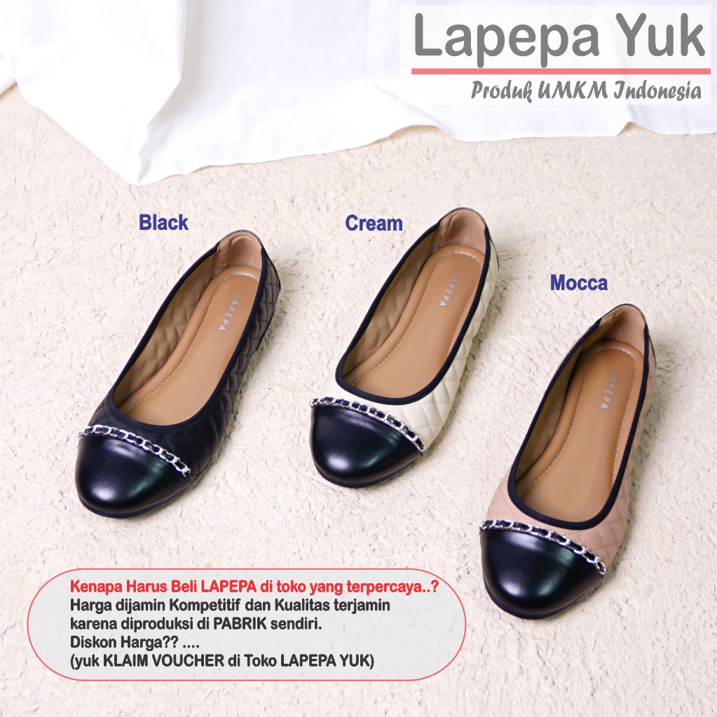 LAPEPA YUK - Sepatu Flat Shoes Wanita ZALFA ALL COLOR Untuk Kerja kantor Spatu Flatshoes Cewek Kuliahan Jalan Santai Casual Empuk Nyaman Slop Lancip Warna Black Hitam mocca Coksu Selop Premium Original Kekinian Terbaru Shoes ORI Mall Official Store