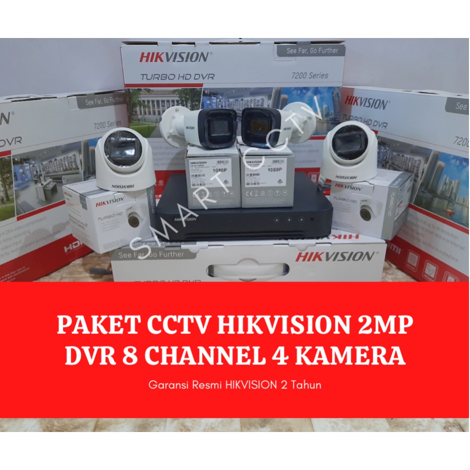 Paket CCTV Hikvision Turbo HD 2MP DVR 8 Channel 4 Kamera Siap Pasang