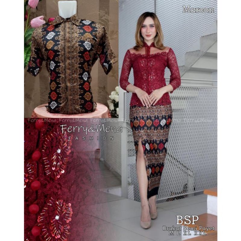 Couple kebaya payet dengan kemeja batik pria//kebaya payet wisuda//kebaya payet kekinian//couple kebaya