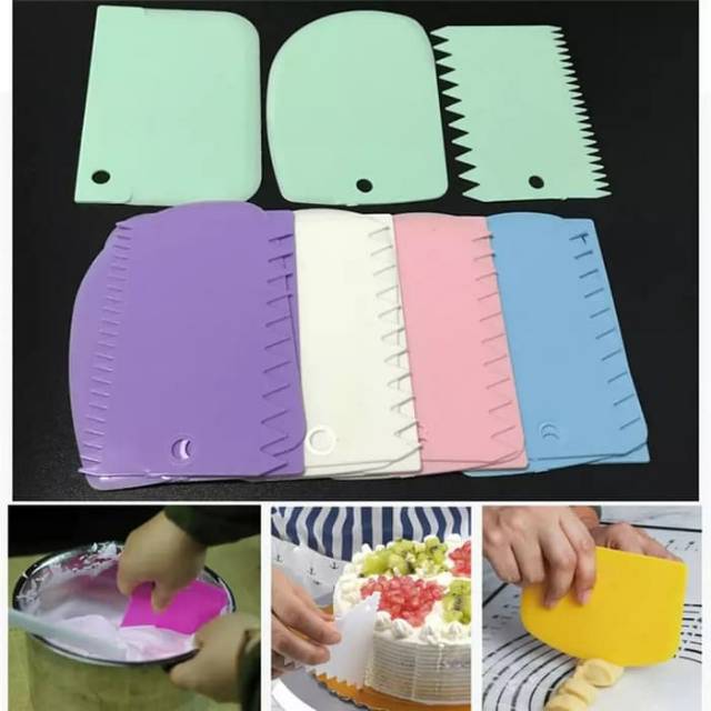 3Pcs Alat Pengikis Icing Fondant Bahan Plastik untuk 