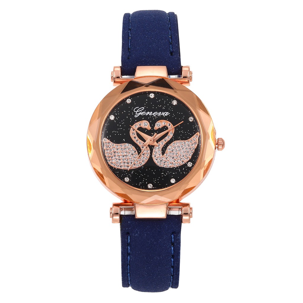 Jam Tangan Fashion Wanita Geneva GLITER GAMBAR ANGSA BENTUK LOVE MURAH IMPORT